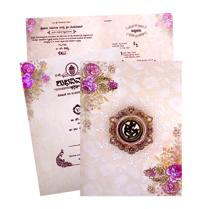 Cream Floral Hindu Wedding Card-KNKC4071