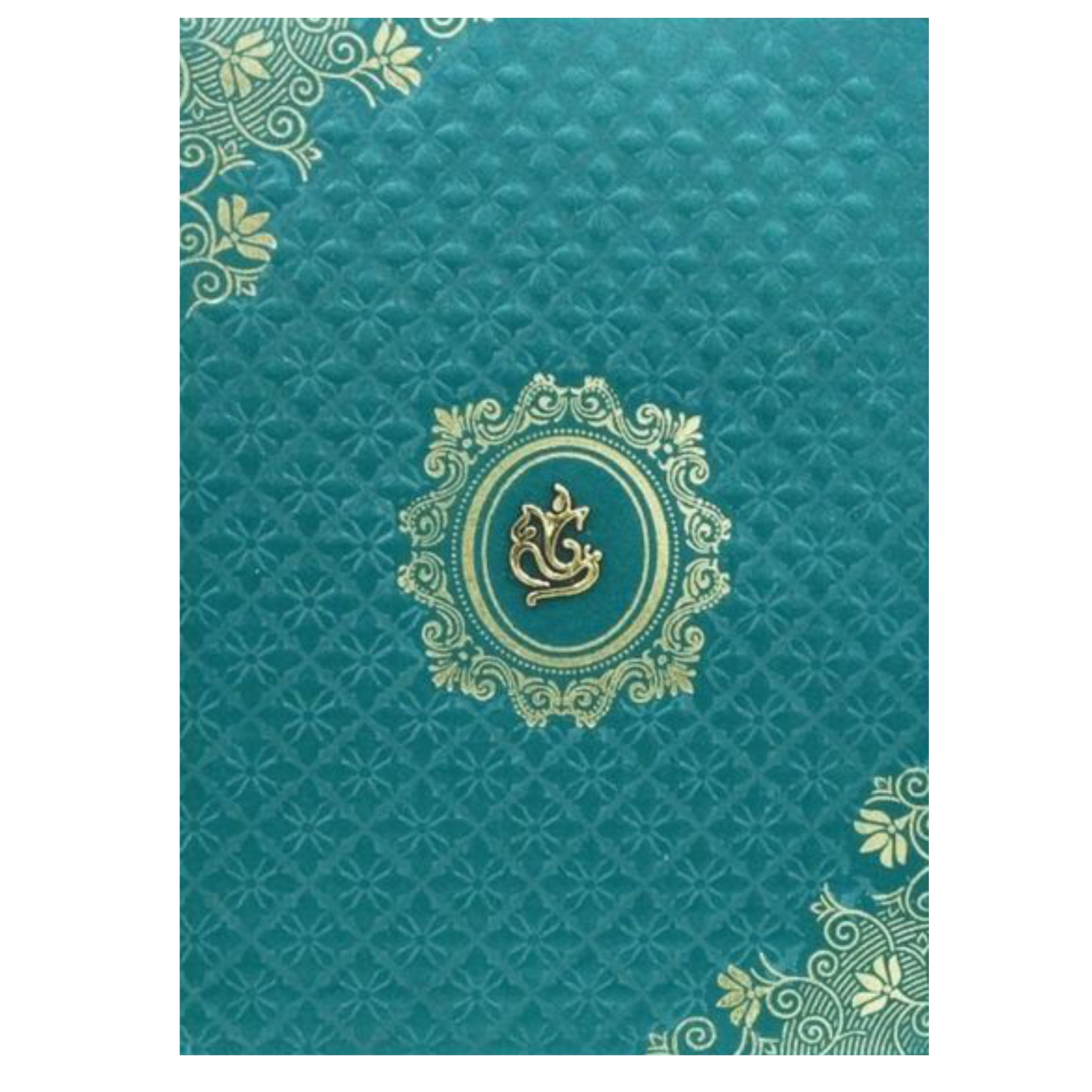 Gracious Gold And Blue Shading With Ganesha Theme Padded Wedding Card-King of Cards
