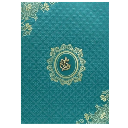 Gracious Gold And Blue Shading With Ganesha Theme Padded Wedding Card-King of Cards