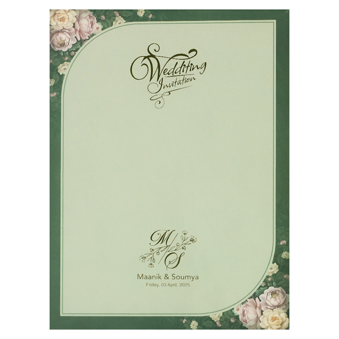 Dark Green Floral Padded Wedding Card-KSSC2490