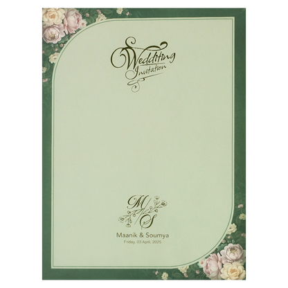 Dark Green Floral Padded Wedding Card-KSSC2490
