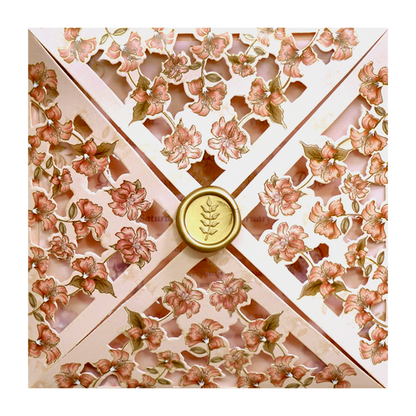 Pink Floral Laser Cut Invitation Card-KNGA7102