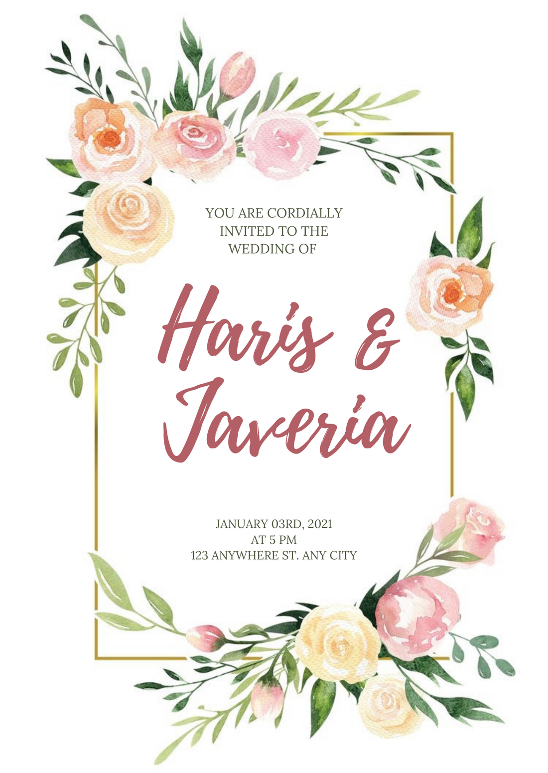 Pink Botanical Wreath Floral Wedding Invitation-AAFWI002