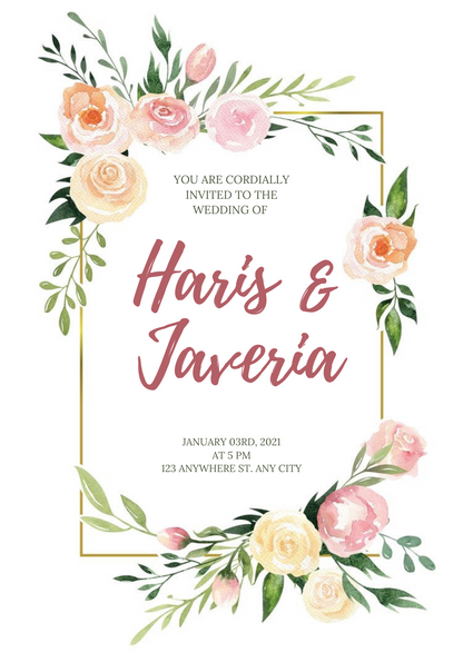 Pink Botanical Wreath Floral Wedding Invitation-AAFWI002