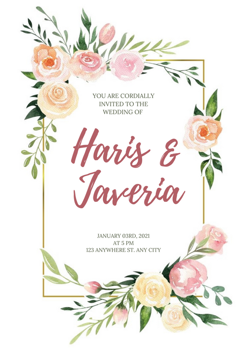 Pink Botanical Wreath Floral Wedding Invitation-AAFWI002