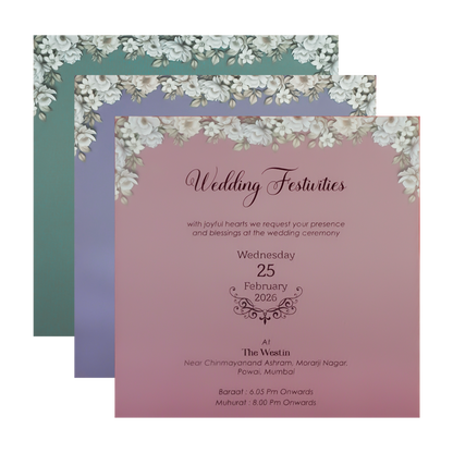 Green Velvet Floral Padded Wedding Card-KSI64200