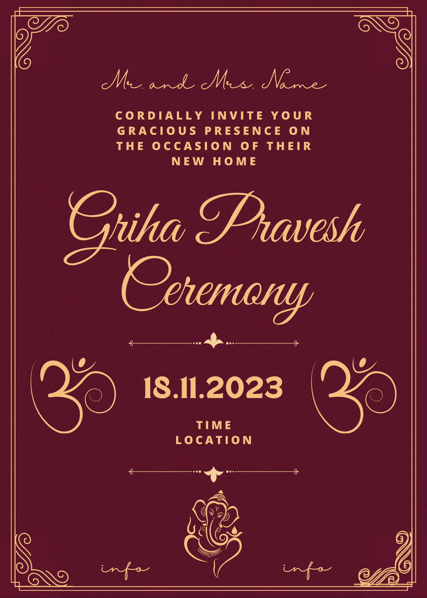 Maroon Monographic Griha Pravesh Invitation-AAGPI002