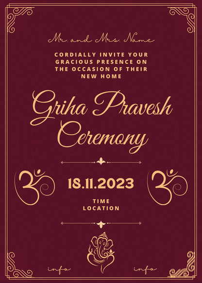 Maroon Monographic Griha Pravesh Invitation-AAGPI002