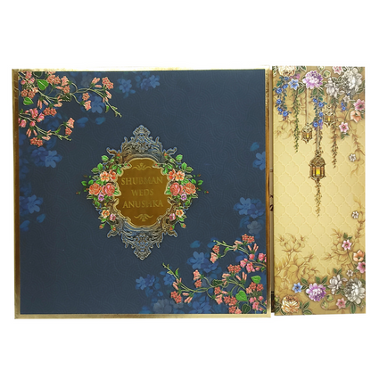 Aegean Blue Cream Floral Door Padded Invitation Card-King of Cards