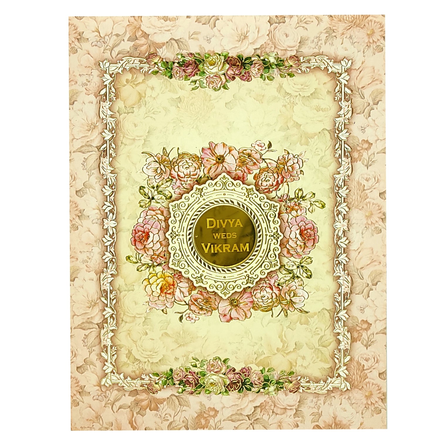 Pastel Pink Classic Floral In Offset Print With Designer Name Plate-KNKC4046