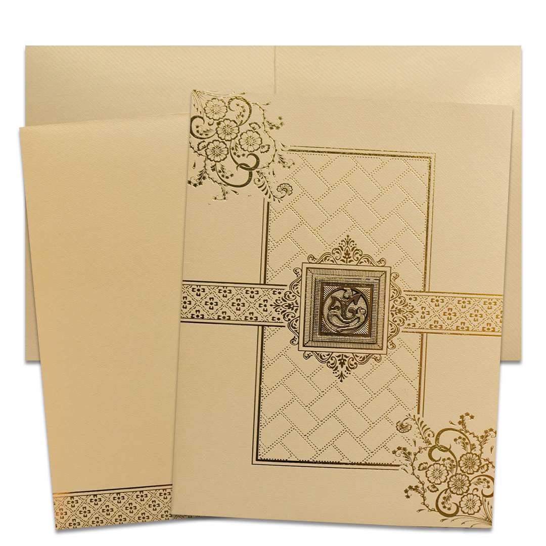 Cream Gold Ganesha Floral Wedding Card-KNKT5034