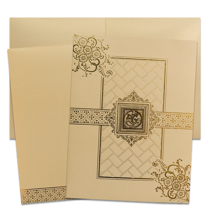 Cream Gold Ganesha Floral Wedding Card-KNKT5034