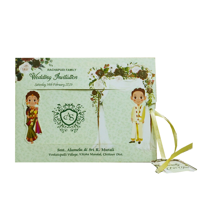 Light green Floral Slide Invitation Card-KNKSP755