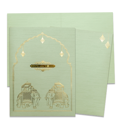 Green Royal Elephant Wedding Card-KNRM7083N