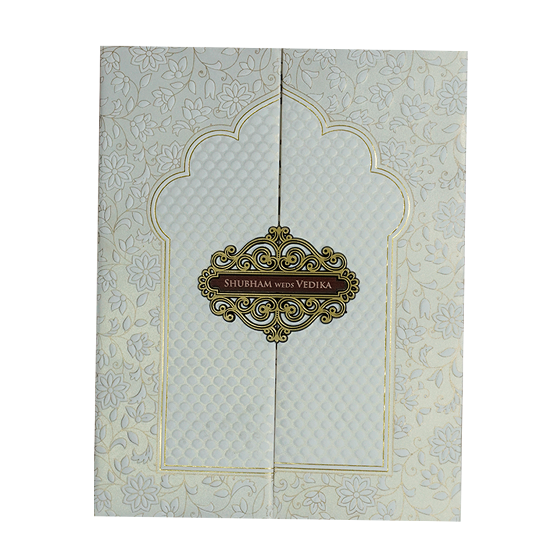 White Floral Padded Wedding Card-KSH73550