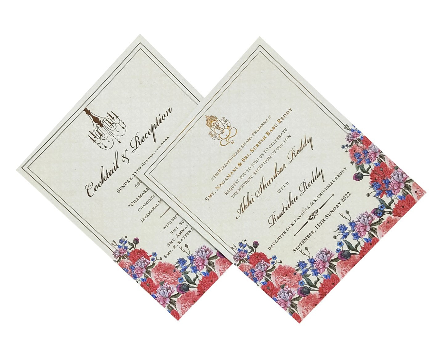 Cream Trending Laser Cut Wedding Card With Floral Touch-KNKYP001