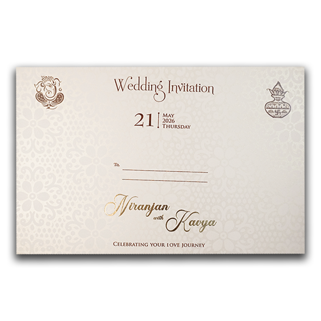 White Floral Ganesha Wedding Card-KSH73640