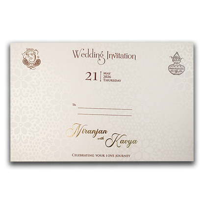 White Floral Ganesha Wedding Card-KSH73640