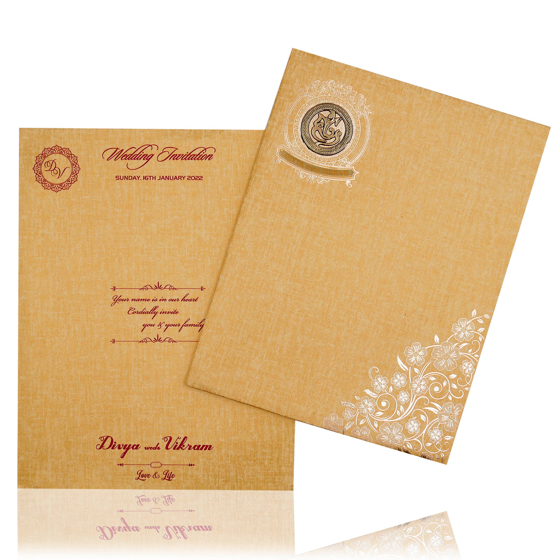 Brown Gold Padded White Floral Design In Gold Foiling-KNPP8502N