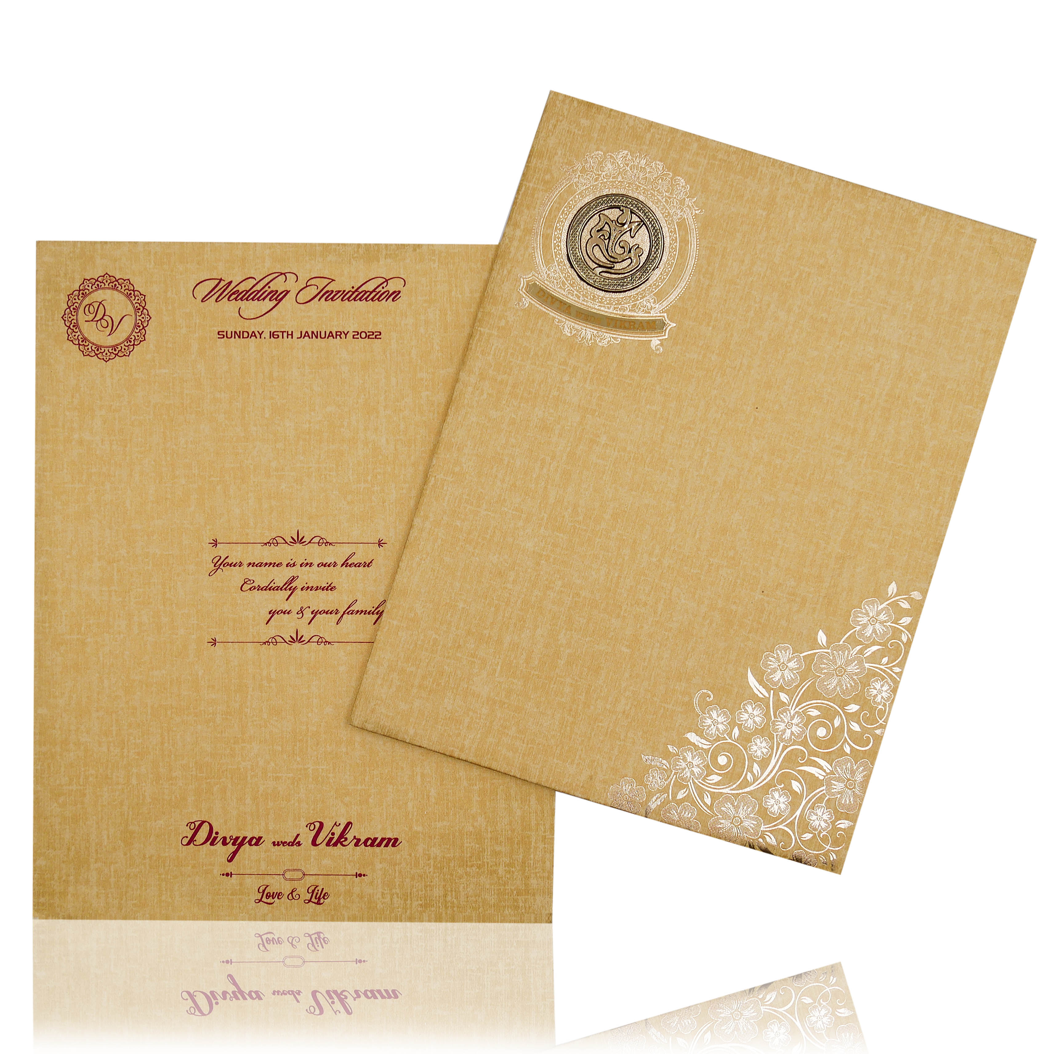 Brown Gold Padded White Floral Design In Gold Foiling-KNPP8502N