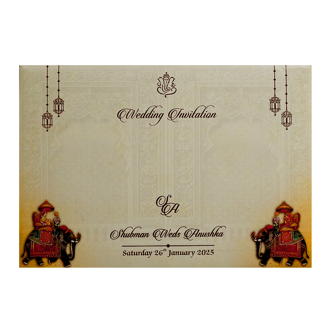 Brown Embossed Bride Groom Door Style Padded Wedding Card - KRB8210