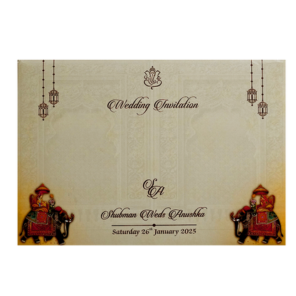 Brown Embossed Bride Groom Door Style Padded Wedding Card - KRB8210