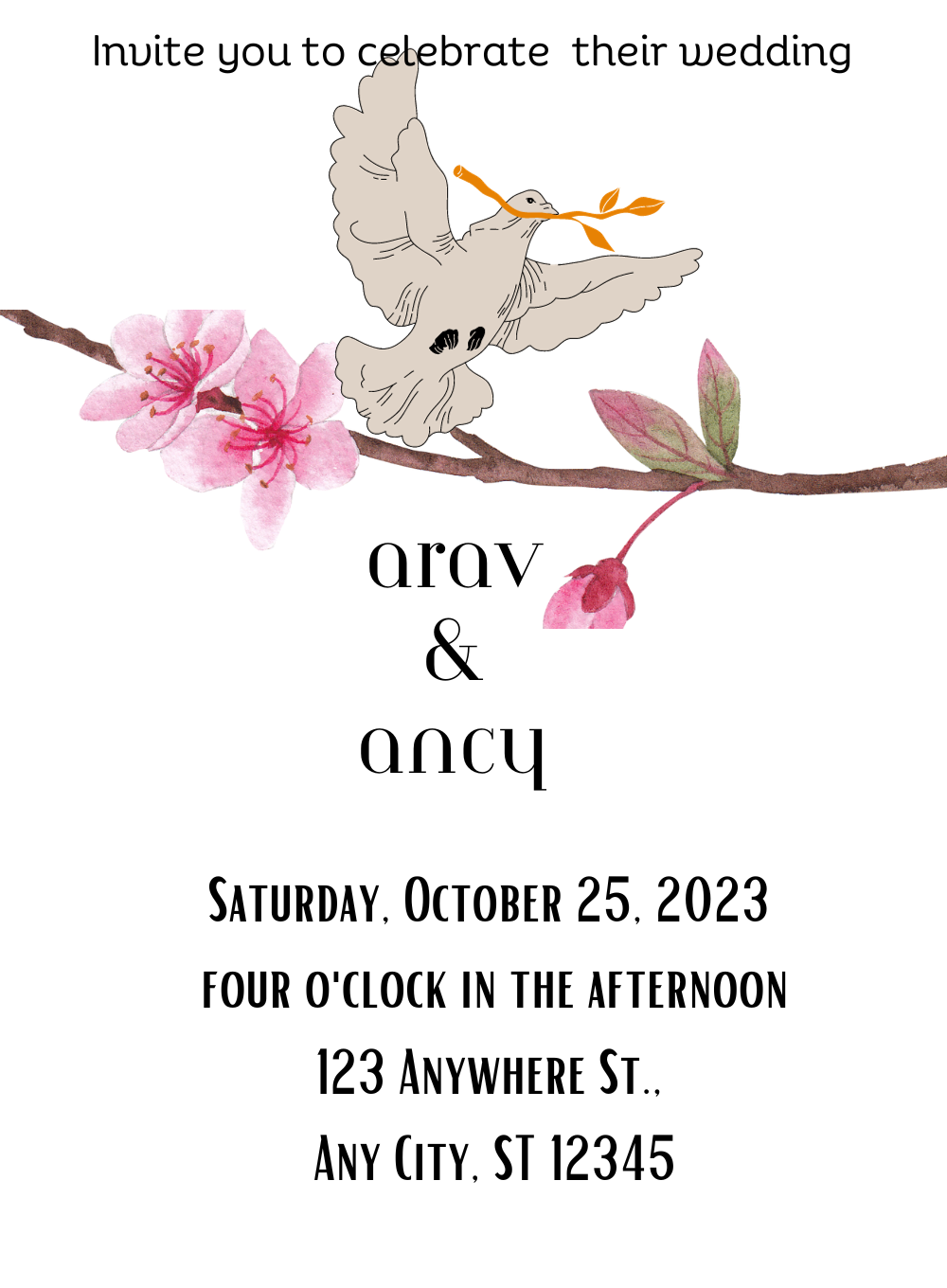 White Dove Christian Wedding Invitation-AACWI014