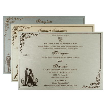 Buy Cream Gold Floral Padded Wedding Card