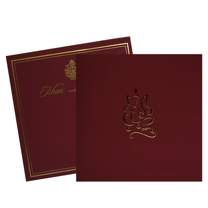 Maroon Ganesha Wedding Invitation-King of Cards