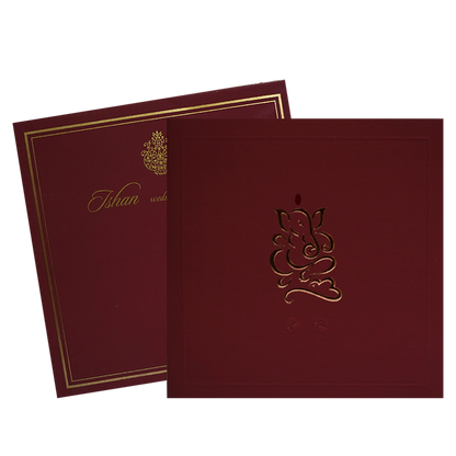 Maroon Ganesha Wedding Invitation-King of Cards