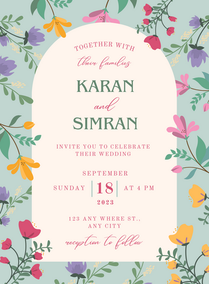 Blue and Cream Floral Wedding Invitation-EINK0053