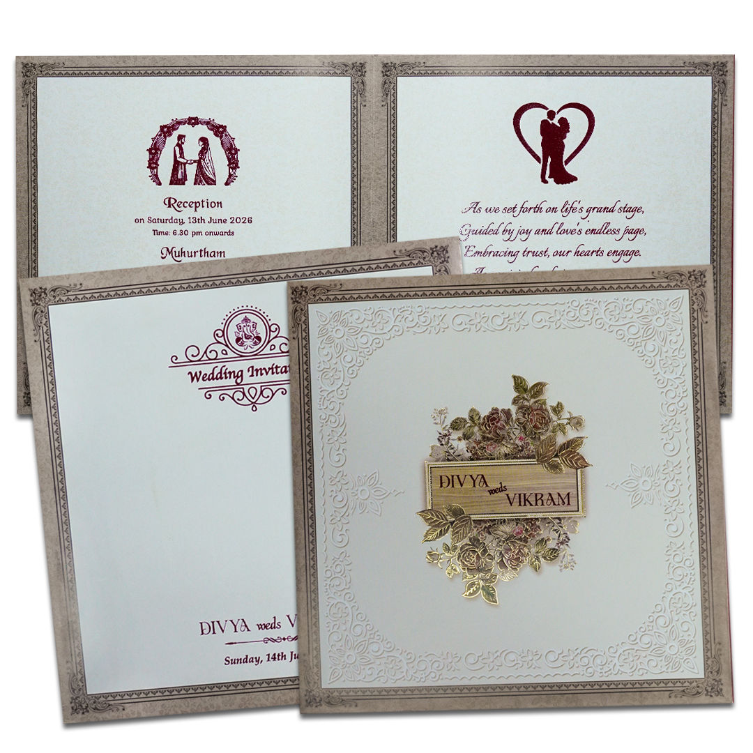 Brown Rose Floral Wedding Card-KNSN6712B