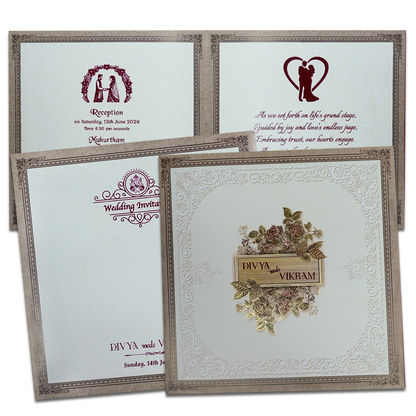 Brown Rose Floral Wedding Card-KNSN6712B