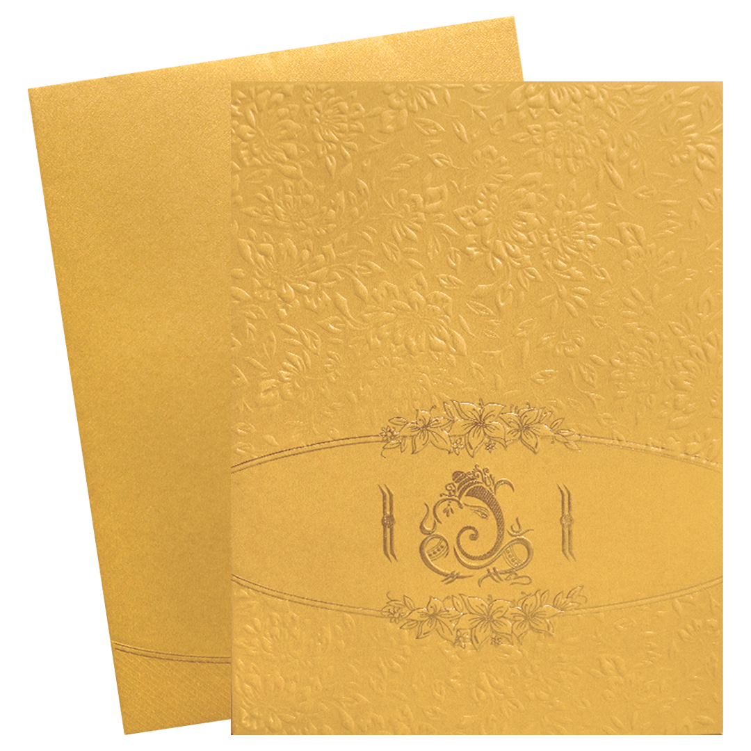 Golden Shimmery Ganesha Wedding Card-KNK2293