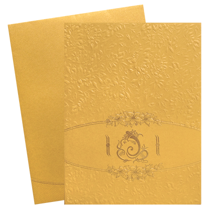 Golden Shimmery Ganesha Wedding Card-KNK2293