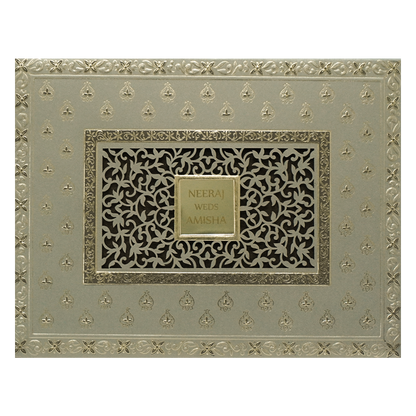 Grey Gold Jaali Padded Wedding Card-KSSC1510
