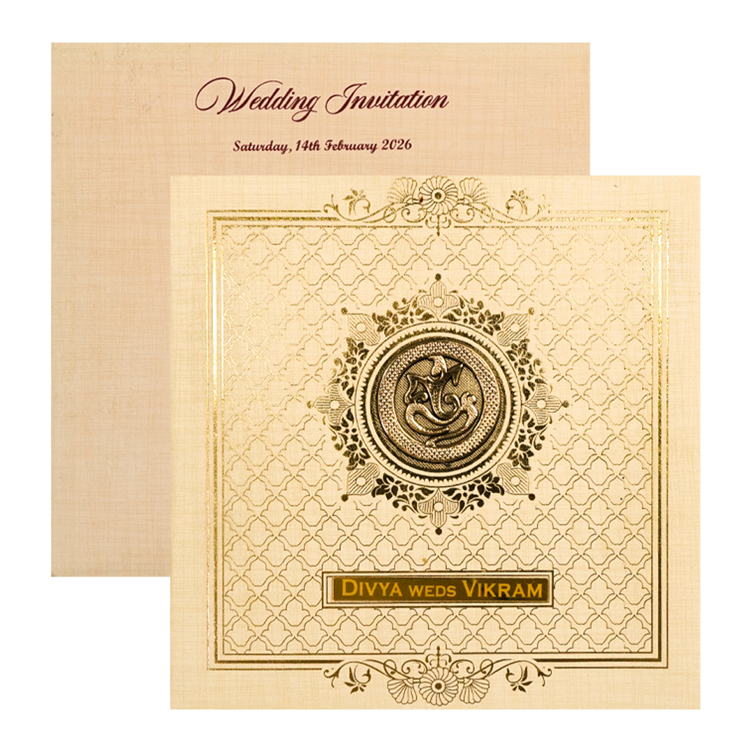 Cream Gold Foil Pattern Wedding Card-KNRP4345S