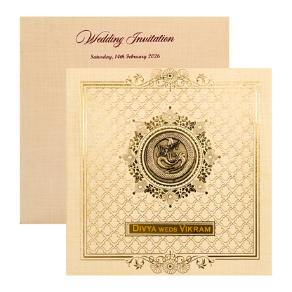 Cream Gold Foil Pattern Wedding Card-KNRP4345S