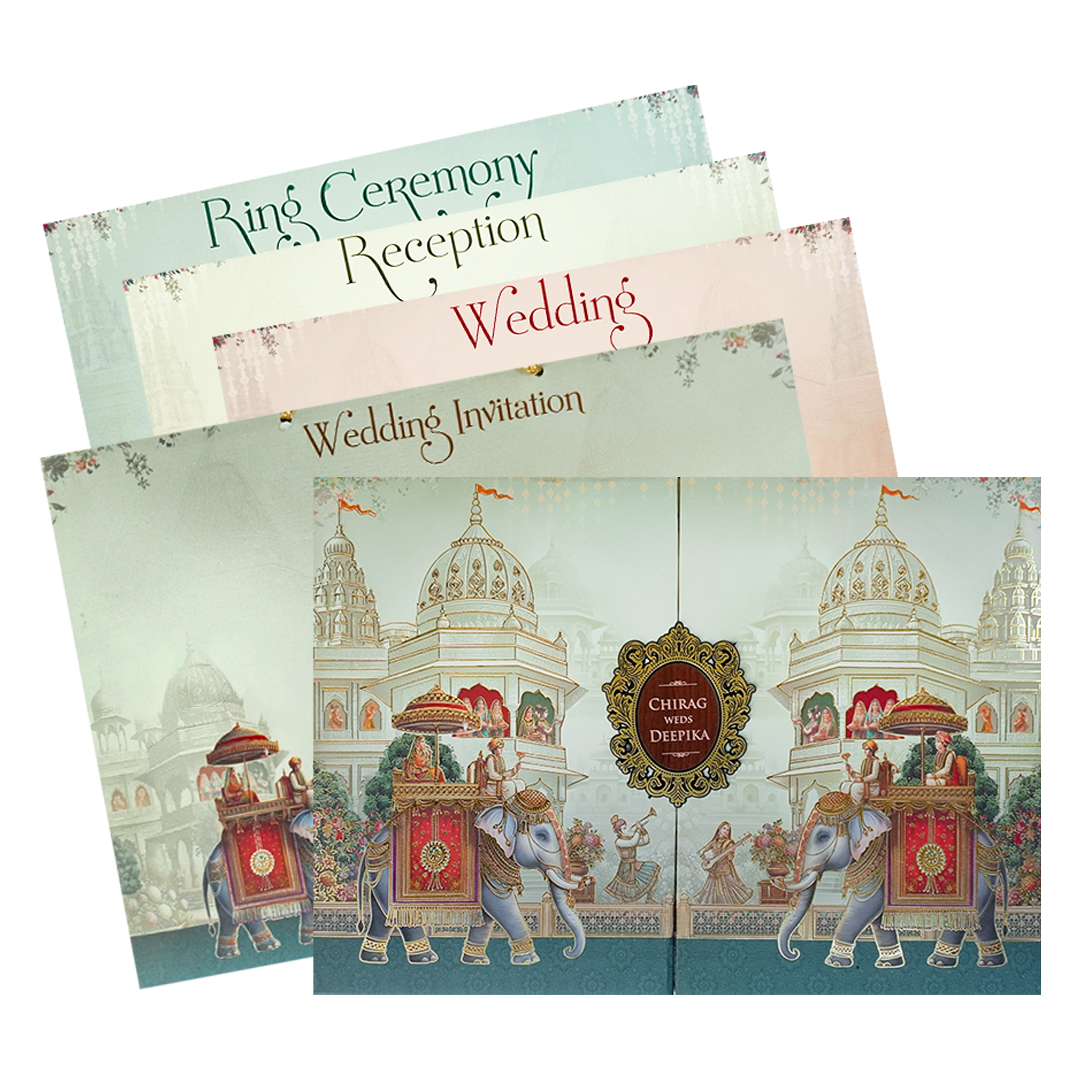 Check out Palace Elephant Padded Wedding Card at best price.✅WhatsApp Support ✅Express Delivery.