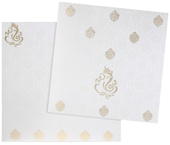 Pleasant Gold Foiling Flower With Ganesha Wedding Card  - KNK4114