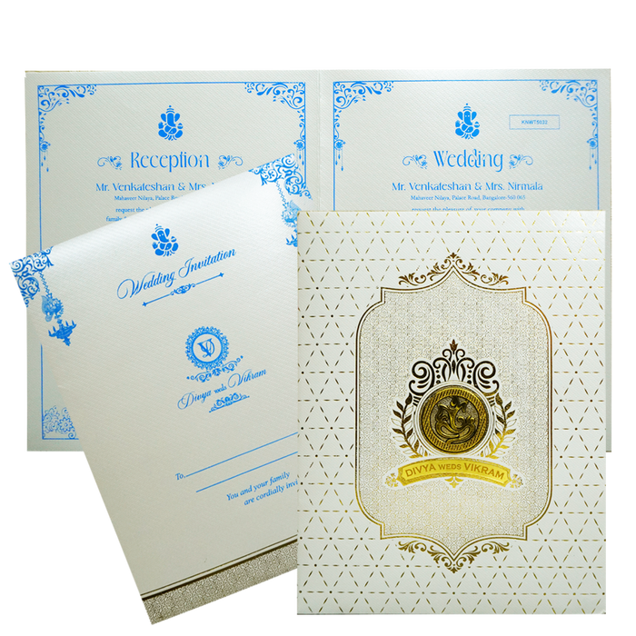 Metallic White Ganesha Wedding Card-King of Cards