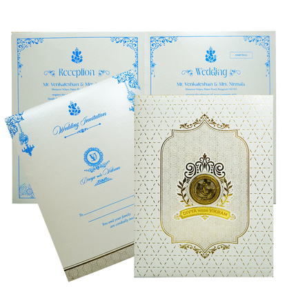 Metallic White Ganesha Wedding Card-King of Cards