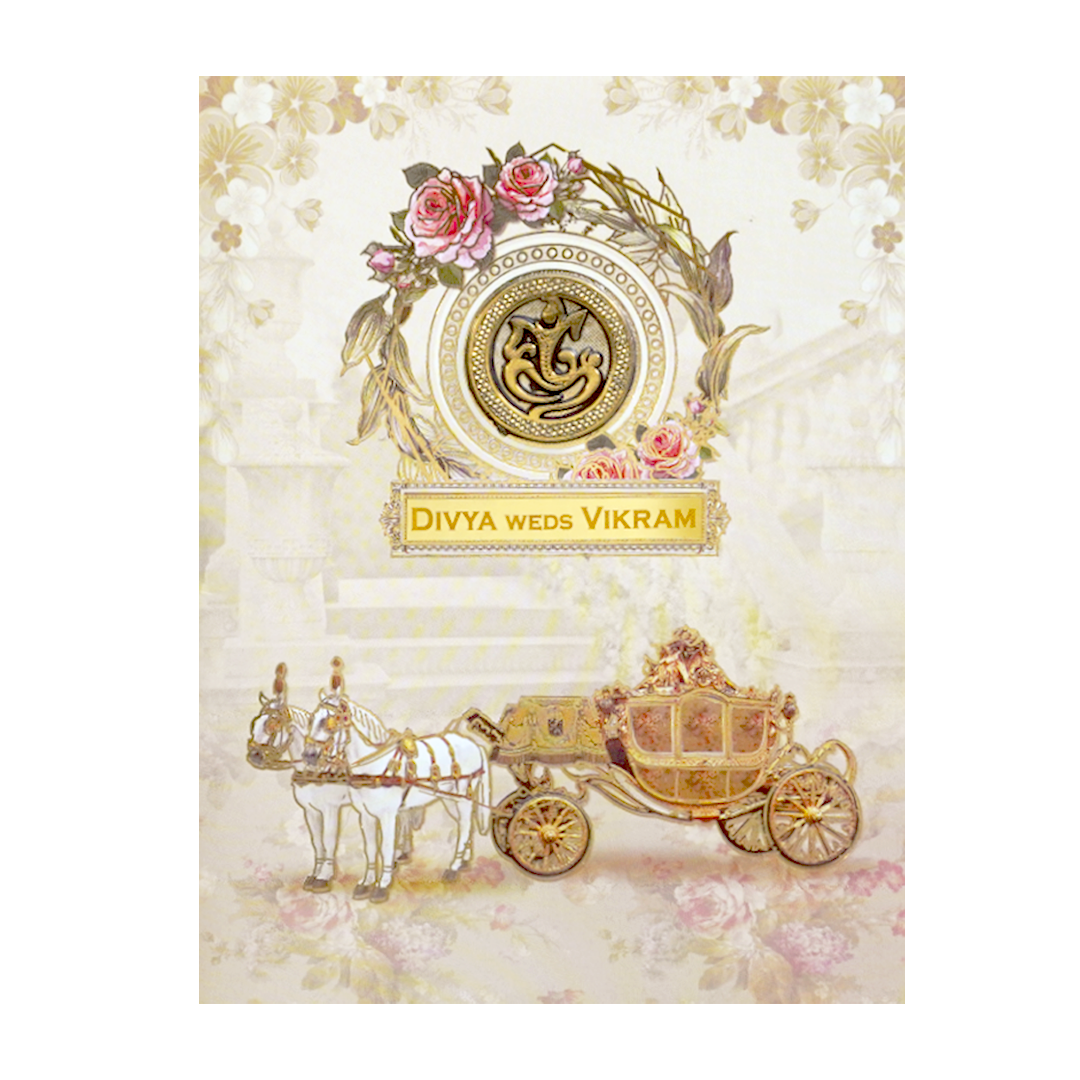 Cream Chariot Nameplate Wedding Card-KNKC4070