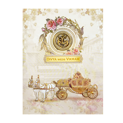 Cream Chariot Nameplate Wedding Card-KNKC4070