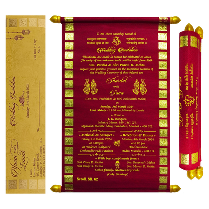 Carmine Red Satin Scroll Card-KJTS0062