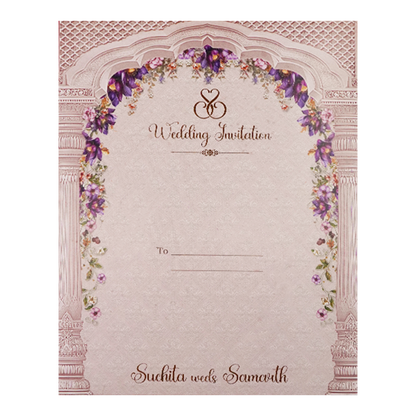 Lavender Floral Arch Padded Wedding Card-KSI64070