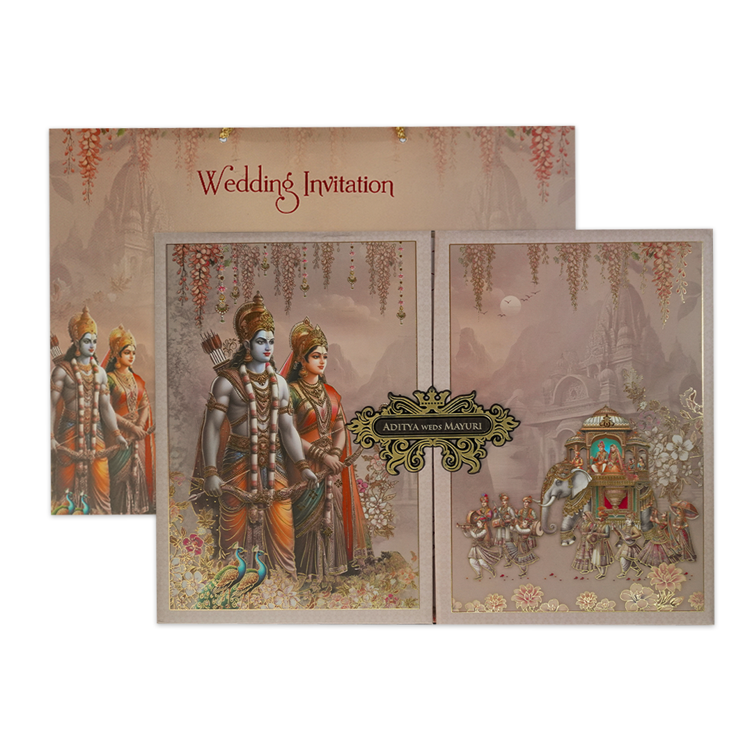 Ram Sita Procession Padded Wedding Card-KSH72210