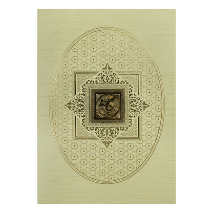 Green Gold Foil Ganesha Wedding Card-KNKR042N