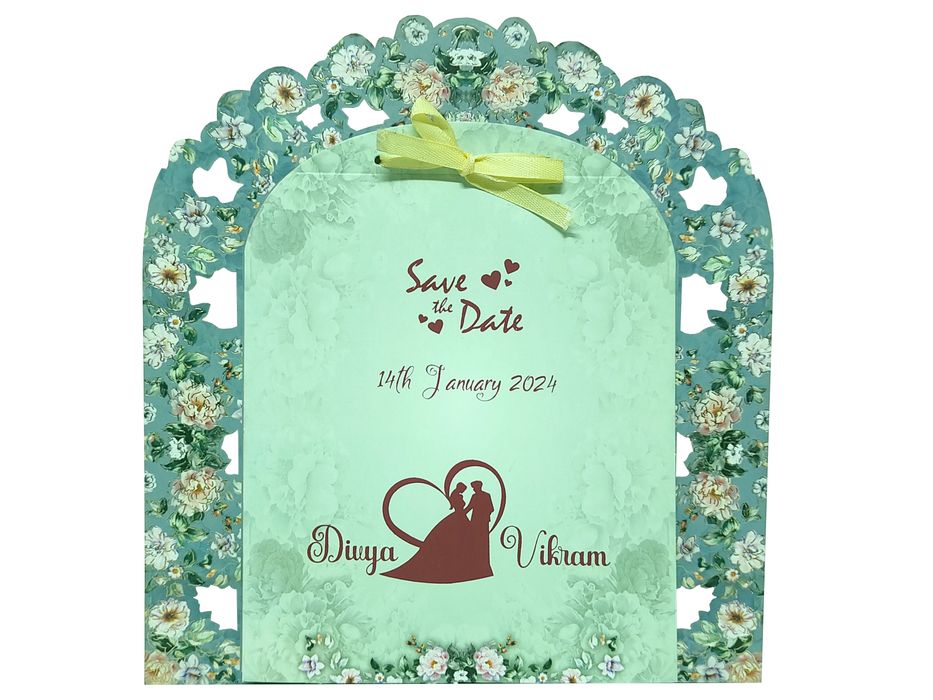 Blue Floral MDF Laser Cut Invitation Card-KNKA8062-King of Cards