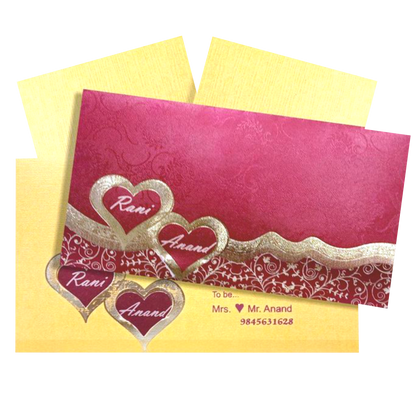 Enchanting Maroon Shading With Gold Foiling Personal Wedding Card  - KNKSP732